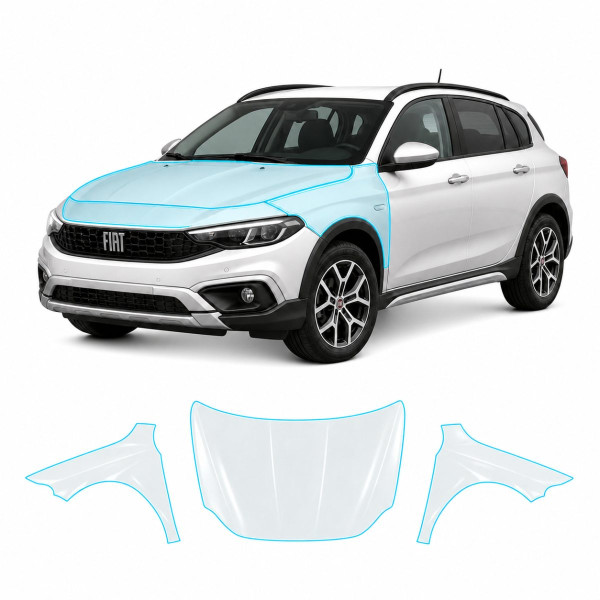 Антигравийная защитная бронепленка по лекалам для Fiat Tipo Cross (Egea Cross) I 2020- капот и передние крылья