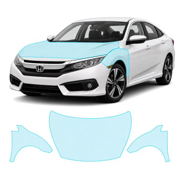 Антигравийная защитная бронепленка по лекалам для Honda Civic X 2015-2018 - капот и передние крылья