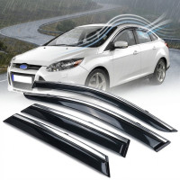 Дефлекторы окон ветровики Benke для Ford Focus III 2011-2018 Седан-Хечбек Хром Молдинг Нержавейка 3D (BFDFC1223-W/S)