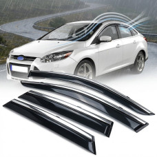 Дефлектори вікон вітровики Benke для Ford Focus III 2011-2018 Седан-Хечбек Хром Молдинг Нержавіюча сталь 3D (BFDFC1223-W/S)
