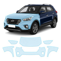 Антигравийная защитная бронепленка по лекалам для Hyundai Creta I facelift 2018-2019 - передняя часть авто (капот бампер фары крылья)