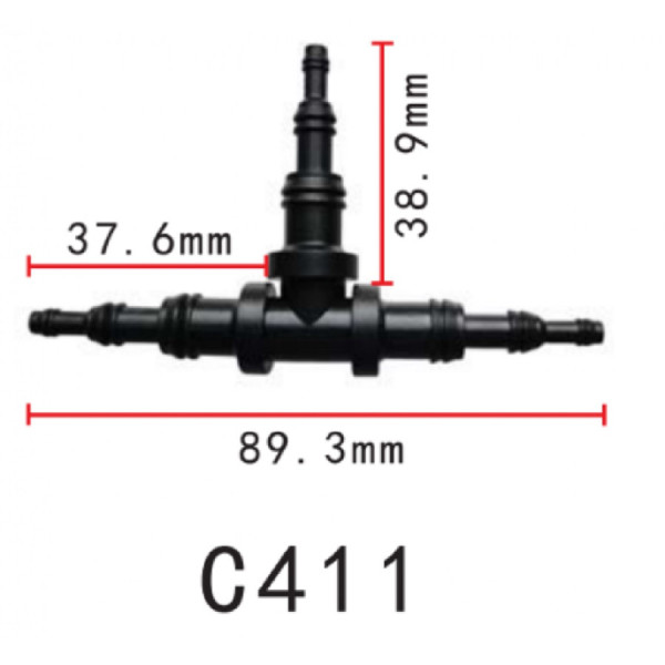 З’єднувач для трубок трійник d9.5 6.3 3.2мм OEM 22261 (C411)