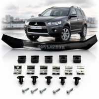Дефлектор капота мухобойка Mitsubishi Outlander XL 2009-2012 (Рестайлінг) Евро крепления Voron Glass