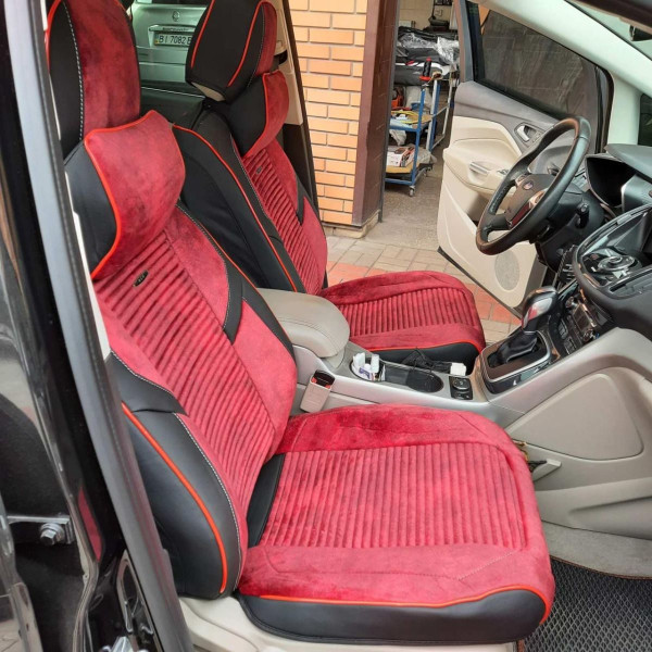 Авточехлы универсальные 5D экокожа замша Черно - красные