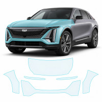 Антигравийная защитная бронепленка по лекалам для Cadillac Lyriq EV 2022- передняя часть авто (капот бампер фары крылья)