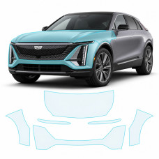 Антигравийная защитная бронепленка по лекалам для Cadillac Lyriq EV 2022- передняя часть авто (капот бампер фары крылья)