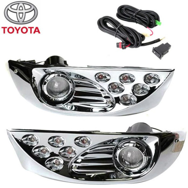LED Протитуманні фари для Toyota Prado FJ120 2003-2009 H3 12V 55W FOG+DRL з проводкою Комплект (TY-085E-W 2в1 Сhromе)