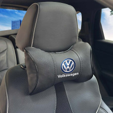 Подушка на підголівник з логотипом Volkswagen Екошкіра 3D Кольоровий лого Чорна-Чорний кант 1 шт