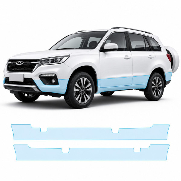 Антигравійна захисна бронеплівка за лекалами для Chery Tiggo 3 II facelift 2020- нижня зона кузова пороги