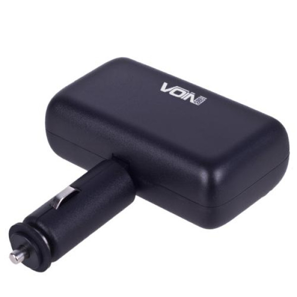 Автомобільний розгалужувач прикурювача VOIN 2 виходу 2USB 2400mA 12/24V Кутовий (SC-2004)
