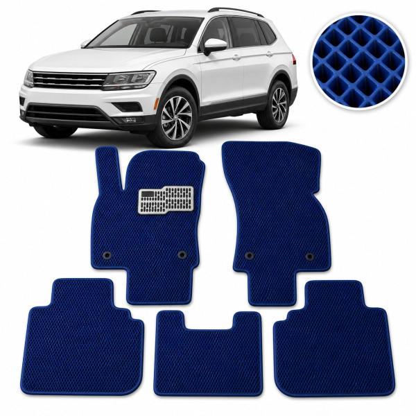 Коврики в салон EVA для Volkswagen Tiguan II USA Allspace 2015- с подпятником Синие 5 шт