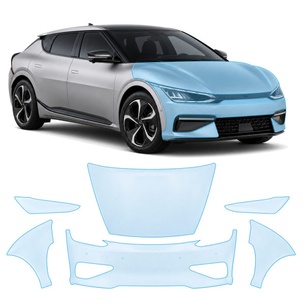 Антигравийная защитная бронепленка по лекалам для Kia EV6 - 2021-2024 - передняя часть авто (капот бампер фары крылья)