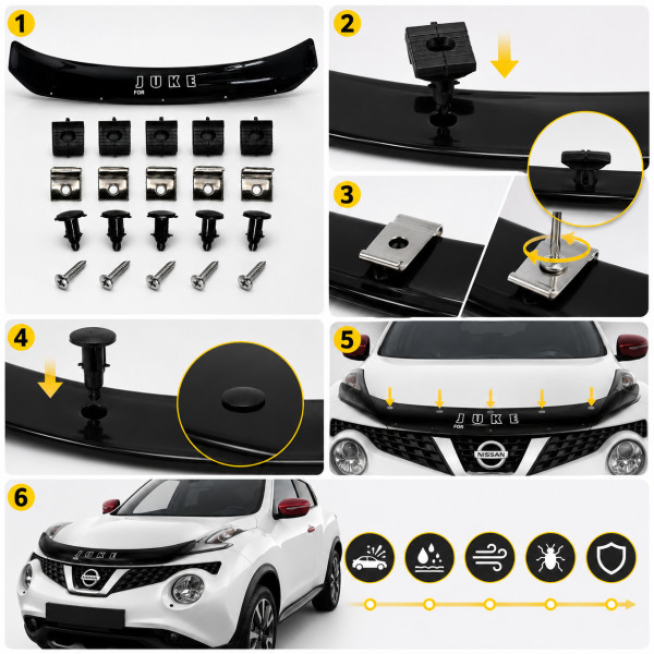 Дефлектор капота мухобойка Nissan Juke 2010-1019 Евро Крепление Vip Tuning (NS35)