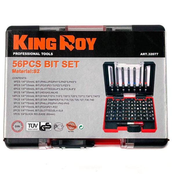 Набір біт Шестигранники та Зірочки Hex Torx KING STD 56 шт під електроінструмент Оригінал (32077)