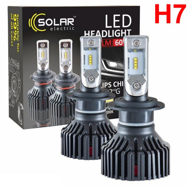 LED лампи автомобільні Solar H7 12/24V 8000Lm 60W 6000K IP67 радіатор та кулер 2 шт (8307)