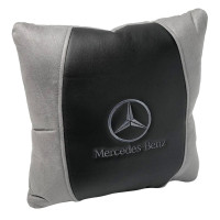 Подушка в авто з логотипом Mercedes-Benz Антара-Екошкіра Чорно-Сірий 1 шт
