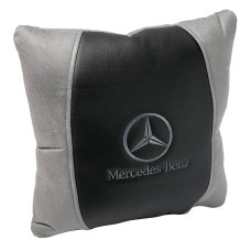 Подушка в авто з логотипом Mercedes-Benz Антара-Екошкіра Чорно-Сірий 1 шт
