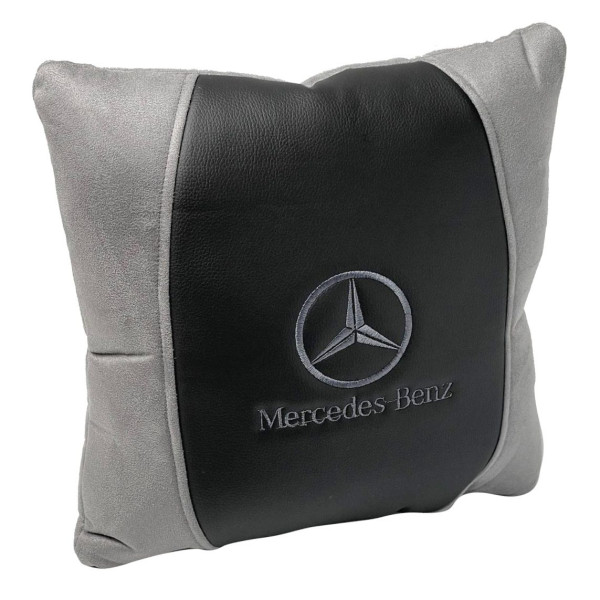 Подушка в авто с логотипом Mercedes-Benz Антара-Экокожа Черно-Серая 1 шт