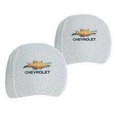 Чехлы для подголовников Универсальные Chevrolet Белые Цветной логотип 2 шт