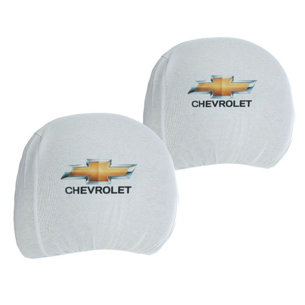 Чехлы для подголовников Универсальные Chevrolet Белые Цветной логотип 2 шт
