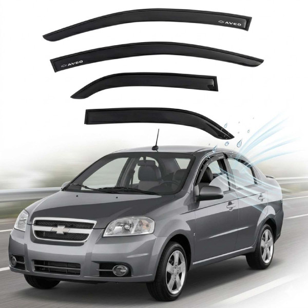 Дефлектори вікон вітровики Chevrolet Aveo T250 2006-2012 Седан Скотч 3M Voron Glass