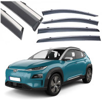 Дефлекторы окон ветровики Benke для Hyundai Kona 2019- Хром Молдинг Нержавейка 3D (BHYEN1823-W/S)