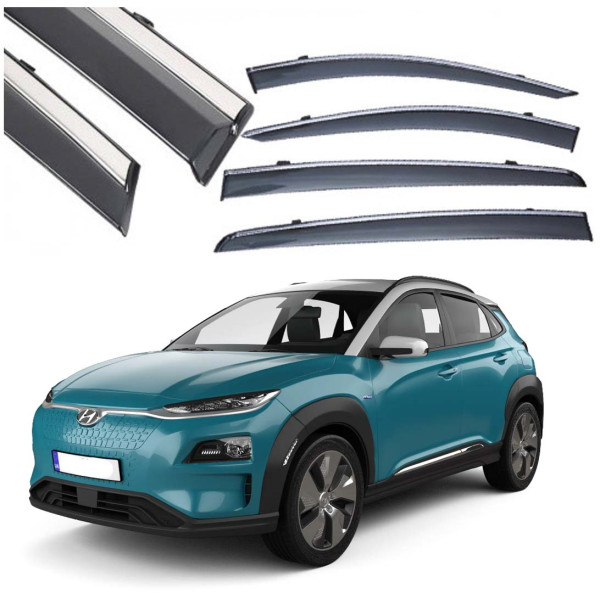 Дефлекторы окон ветровики Benke для Hyundai Kona 2019- Хром Молдинг Нержавейка 3D (BHYEN1823-W/S)