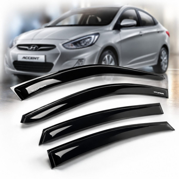 Дефлекторы окон ветровики для Hyundai Accent Solaris 2010-2017 Скотч 3М Voron Glass
