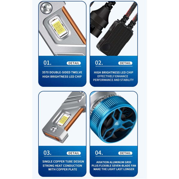 LED лампи автомобільні K10 H1 70W (11600lm 6000K EMC-Драйвер IP68 DC9-24V)