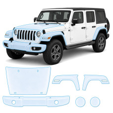 Антигравийная защитная бронепленка по лекалам для Jeep Wrangler JL 2018-2023 - передняя часть авто (капот бампер фары крылья)