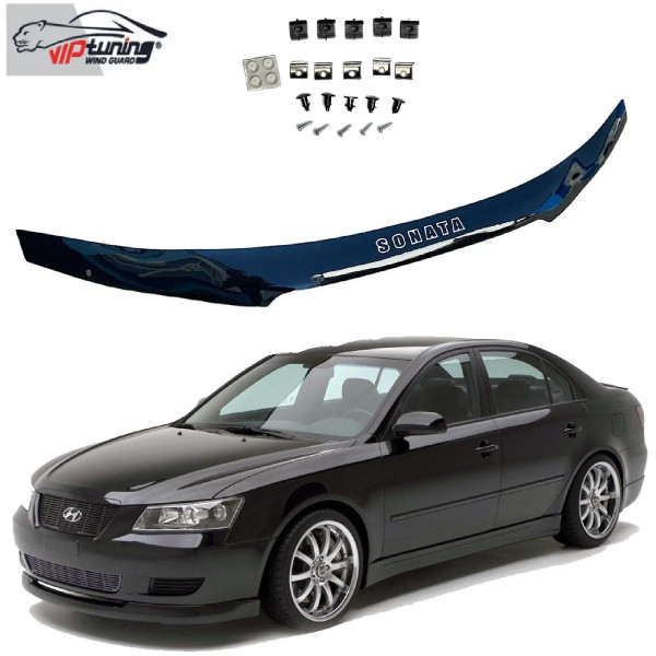 Дефлектор капота мухобойка для Hyundai Sonata (NF) 2004-2009 Евро Крепление (Vip Tuning) HYD09