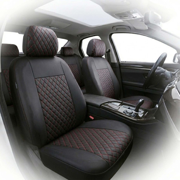 Автомобільні чохли B LUXE MAX Велюр під Алькантару (5 Підголівників) Чорно-Червона нитка