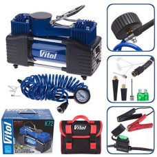 Компрессор автомобильный двухпоршневой Vitol 12v 360вт 90л 10атм 25А с дефлятором (K-72)