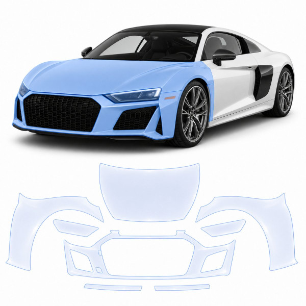 Антигравийная защитная бронепленка по лекалам для Audi R8 4S 2015-2024 - передняя часть авто (капот бампер фары крылья)