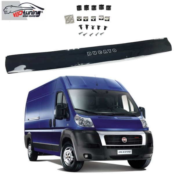 Дефлектор капота мухобойка для Fiat Ducato 2006-2014 Евро Крепление (Vip Tuning) FT10
