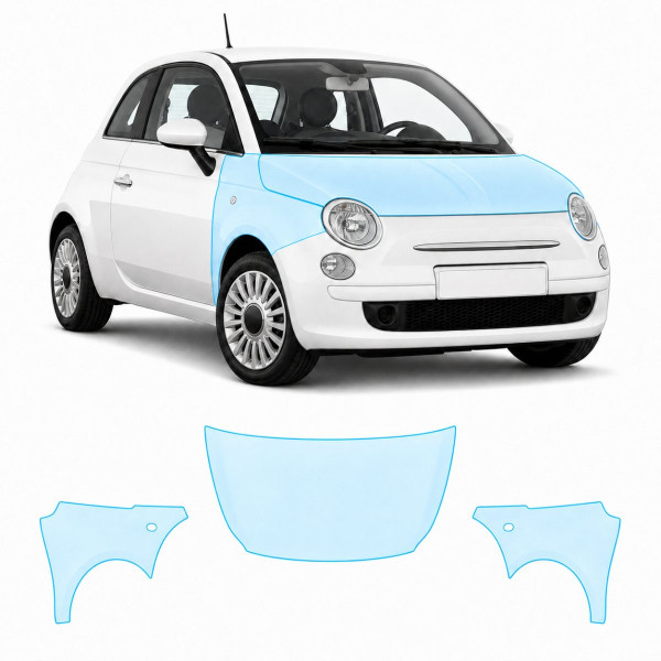 Антигравийная защитная бронепленка по лекалам для Fiat 500 II 2007- капот и передние крылья