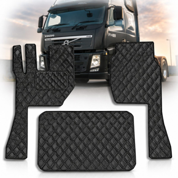 Коврики в салон для Volvo FH 13 2002-2012 Экокожа с подпятником Черные 3 шт (Rombus)