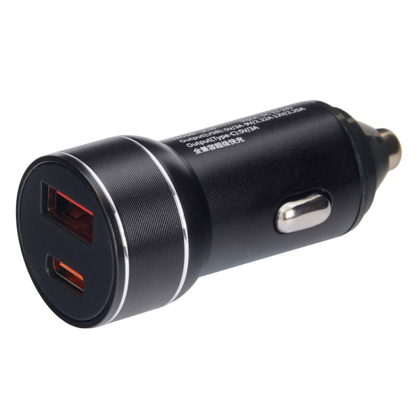 Автомобільний зарядний пристрій VOIN 30W, 1USB 10W + 1PD 27W, 12/24V (C-36206)