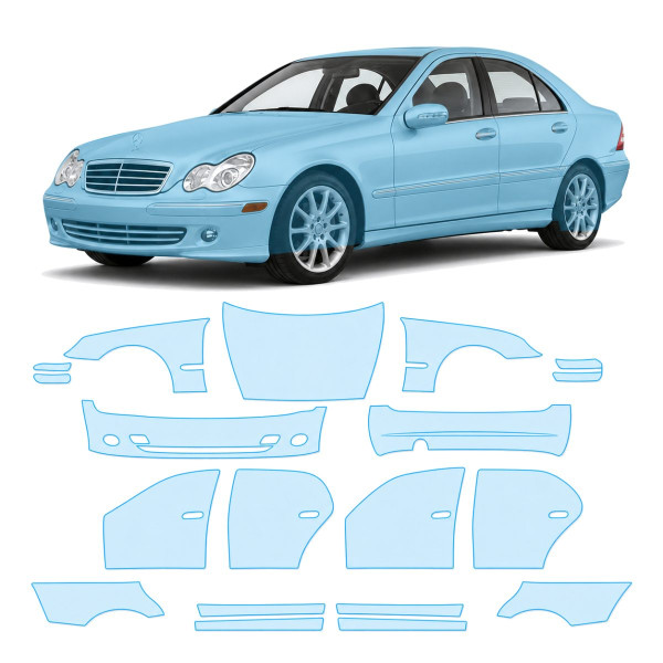 Антигравийная защитная бронепленка по лекалам для Mercedes-Benz C-Class W203 facelift 2004-2007 - полный кузов