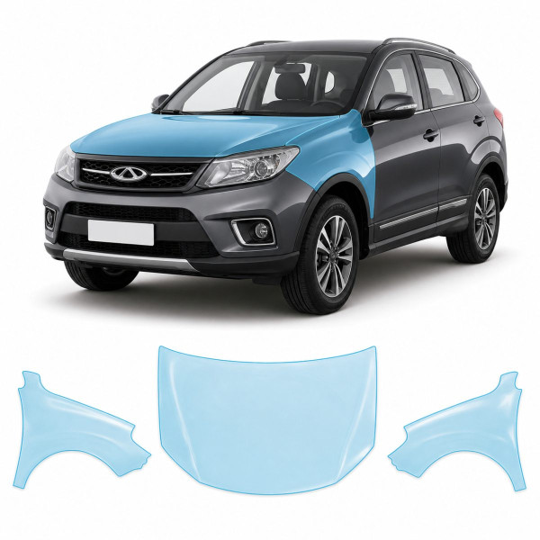 Антигравийная защитная бронепленка по лекалам для Chery Tiggo 7 I 2016-2020 - капот и передние крылья