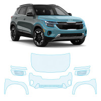 Антигравийная защитная бронепленка по лекалам для Kia Seltos SP2 facelift 2023- передняя часть авто (капот бампер фары крылья)