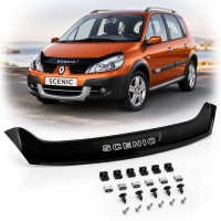 Дефлектор капота мухобойка Renault Scenic II 2003-2009 (Евро Крипление) Voron Glass
