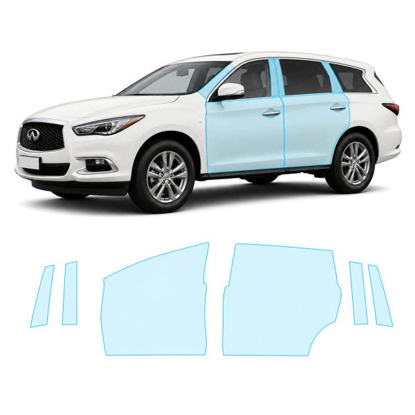 Антигравийная защитная бронепленка по лекалам для Infiniti QX60 L50 facelift 2016-2020 - зоны дверей и стойки окон