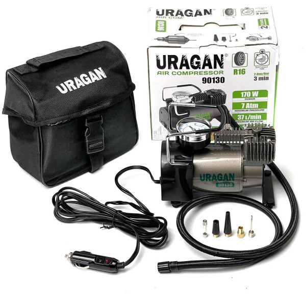Компрессор автомобильный URAGAN 12V 14А 37л/мин 170Вт 1 м шланг (90130)