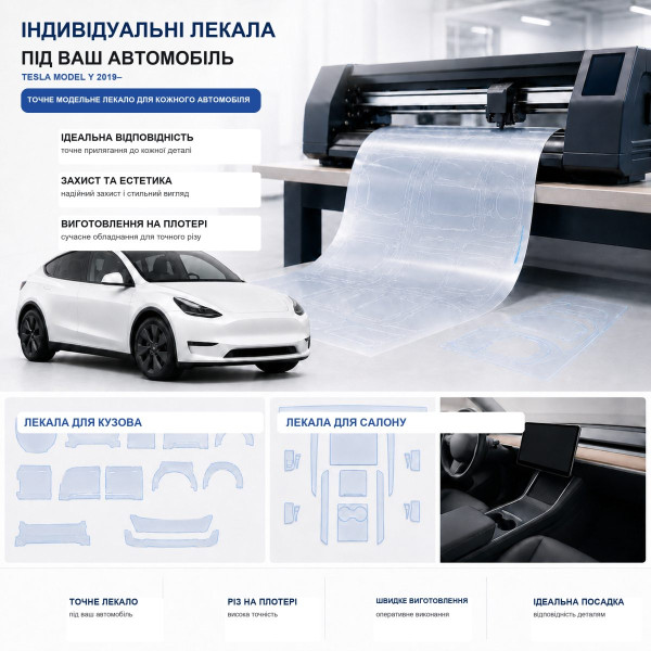 Набір Плівок захисних для салону Tesla Model Y 2021-2024 TPU (Кансолі Дисплея Ручок) 10 шт