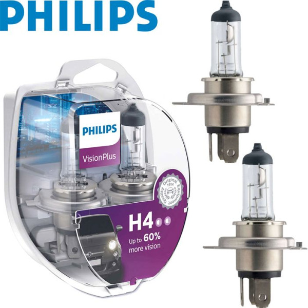 Автолампа галогенна Philips Vision Plus +60% H4 12V 60/55W 3300K 2 шт (12342VPS2)