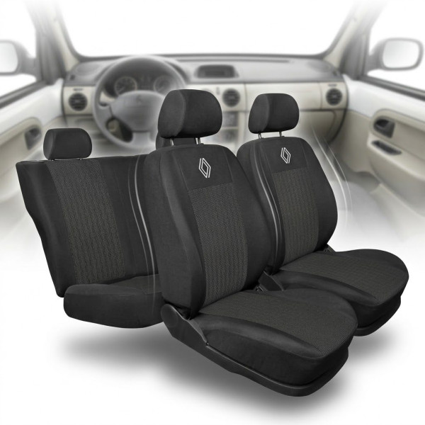 Чехлы для сидений модельные Renault Kangoo II 2007-2021 Жаккард Черно - серые (Раздельная спинка 5 подголосвника)
