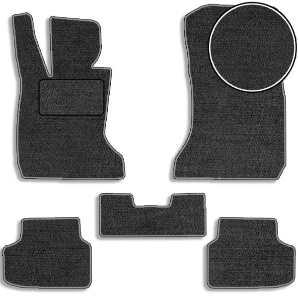 Ворсовые коврики для BMW 7 (F01 / F04) 2008-2015 с подпятником Черные 5 шт (Carrera)