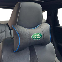 Подушка на підголівник з логотипом Land Rover Екошкіра 3D Кольоровий лого Чорна-Синій кант 1 шт