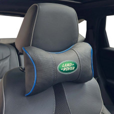 Подушка на подголовник с логотипом Land Rover Экокожа 3D Цветной лого Черная-Синий кант 1 шт